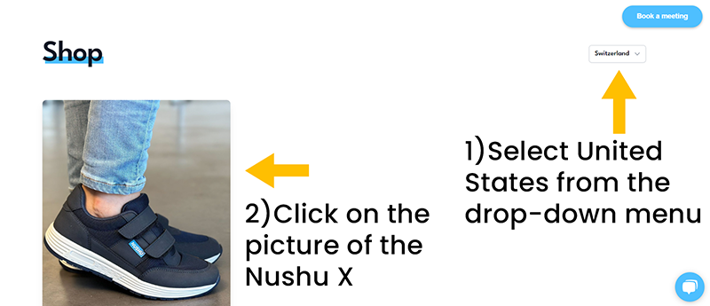 How to select your country and product from the main Nushu X store page
